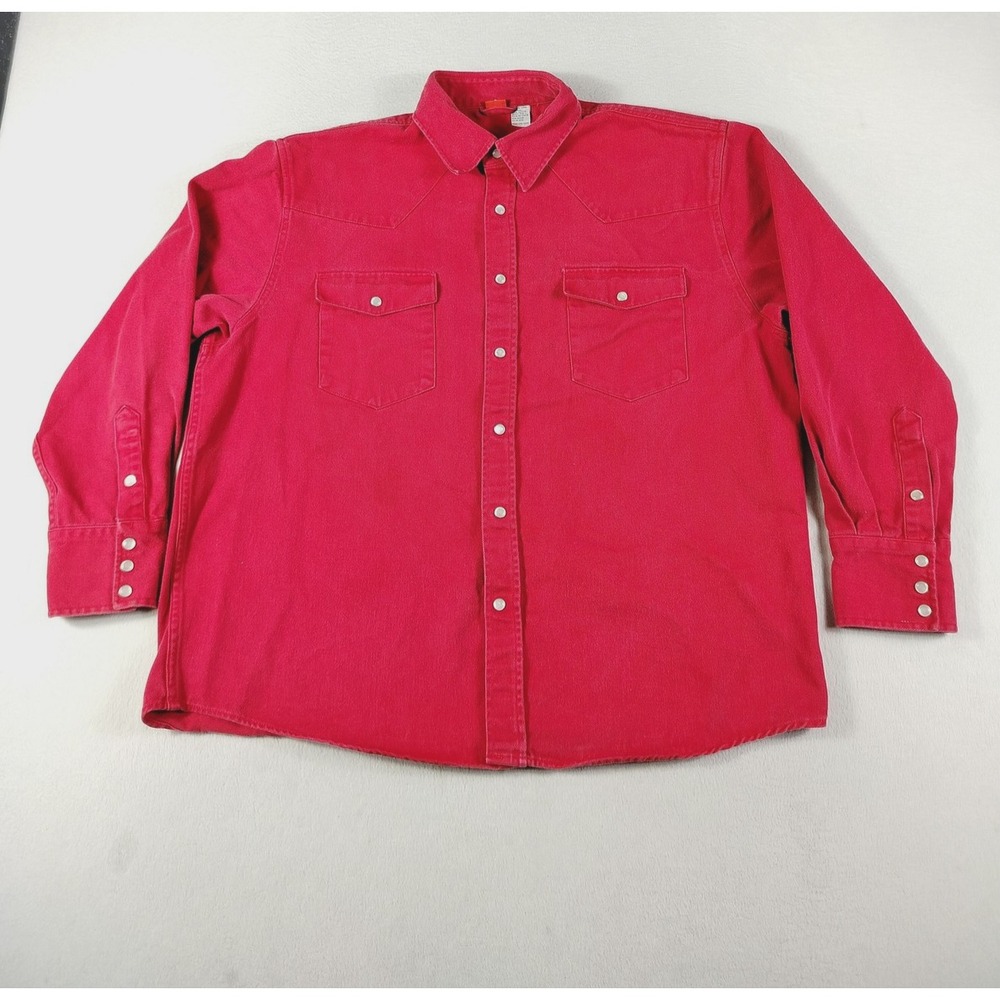 Vintage Marlboro Pearl Snap Shirt Mens Large Red Cowboy Canvas Westerncore